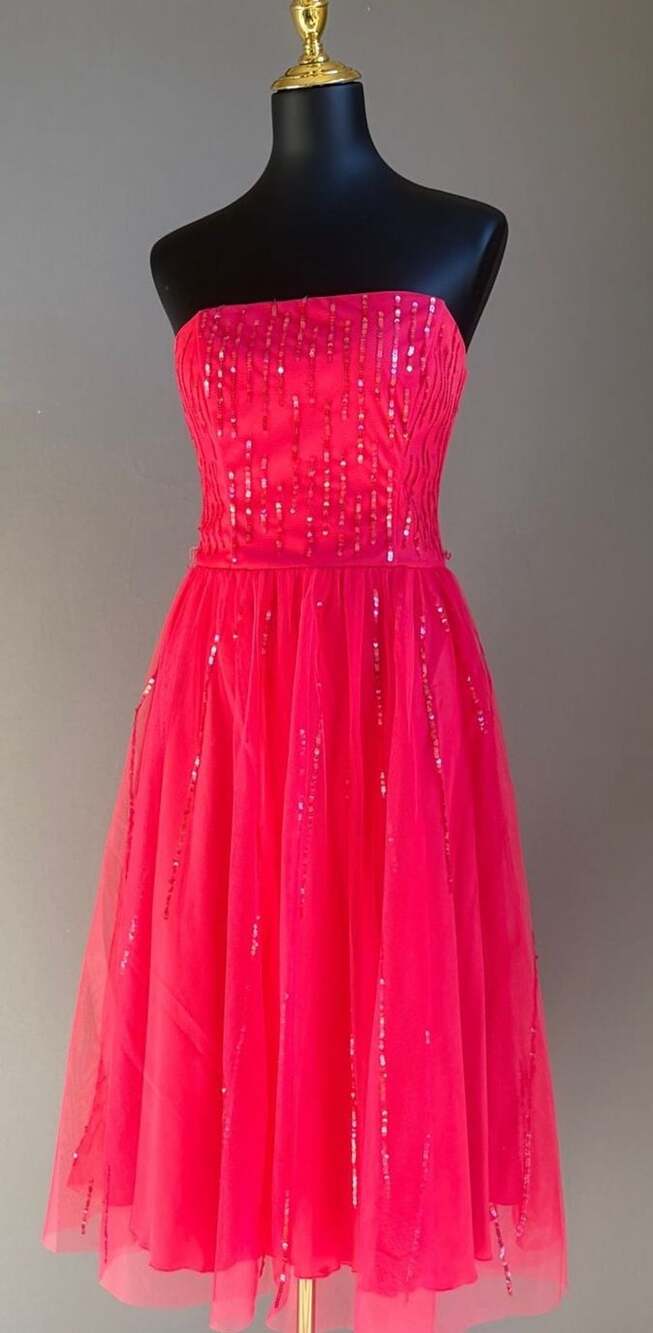 Red Strapless Sequin Tulle Prom Party Midi Dress Size 11/12 City Triangles Brand